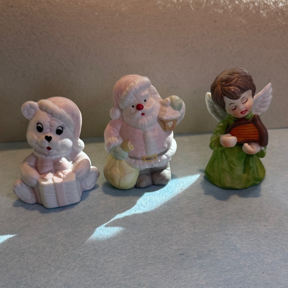 Vintage Christmas Figurine Set - Santa, Bear, and Angel